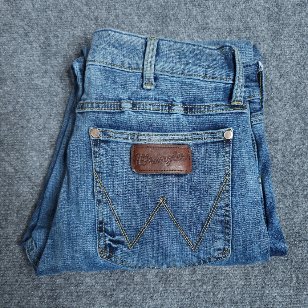 Wrangler Retro Jeans Mens 30x32 Blue Slim Bootcut Light Wash Denim Western Rodeo